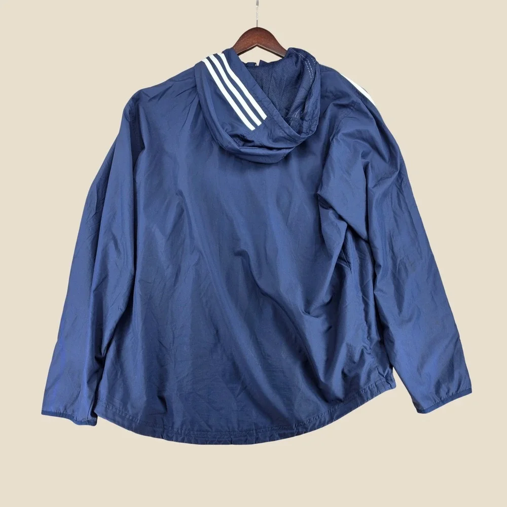 Adidas Mens Navy Blue 3-Stripe Hooded Mesh Lined Windbreaker Jacket Large 544144